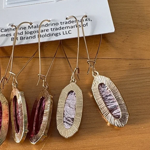 Catherine Malandrino Shades of Pink Dangle Earrings Set of 3 NEW Gold Tone hooks - Picture 5 of 8
